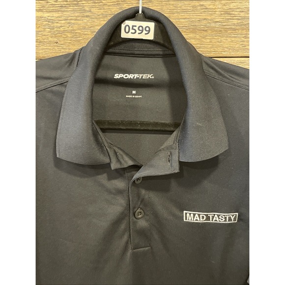 Sport-Tek Mad Tasty Men's Black Short‎ Sleeve Button Up Golf Polo Shirt Size M - Picture 3 of 7
